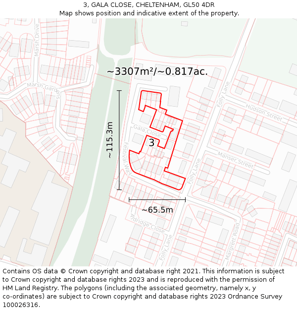 3, GALA CLOSE, CHELTENHAM, GL50 4DR: Plot and title map