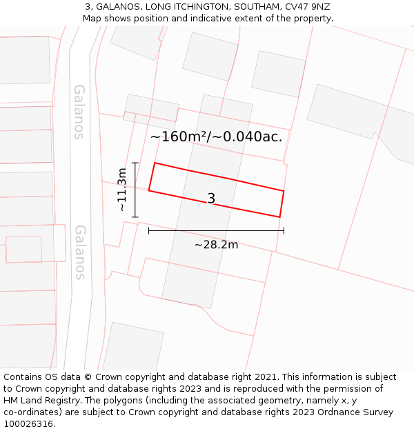 3, GALANOS, LONG ITCHINGTON, SOUTHAM, CV47 9NZ: Plot and title map