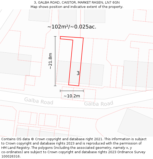 3, GALBA ROAD, CAISTOR, MARKET RASEN, LN7 6GN: Plot and title map