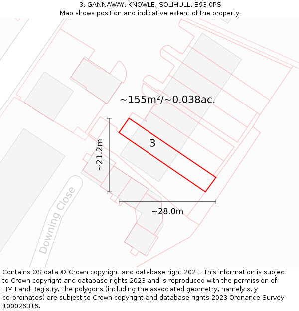 3, GANNAWAY, KNOWLE, SOLIHULL, B93 0PS: Plot and title map