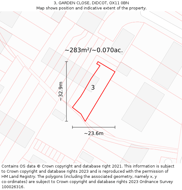 3, GARDEN CLOSE, DIDCOT, OX11 0BN: Plot and title map