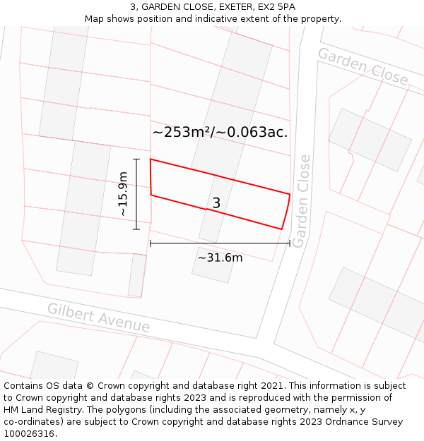 3, GARDEN CLOSE, EXETER, EX2 5PA: Plot and title map