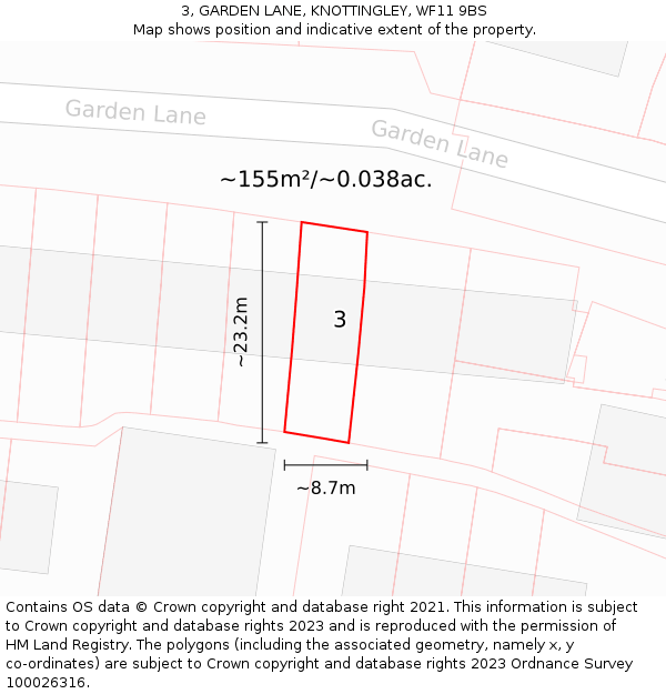 3, GARDEN LANE, KNOTTINGLEY, WF11 9BS: Plot and title map