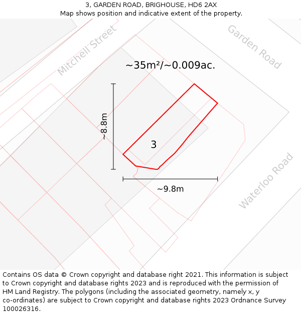3, GARDEN ROAD, BRIGHOUSE, HD6 2AX: Plot and title map