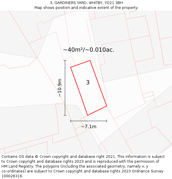 3, GARDINERS YARD, WHITBY, YO21 3BH: Plot and title map