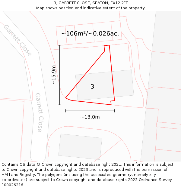 3, GARRETT CLOSE, SEATON, EX12 2FE: Plot and title map