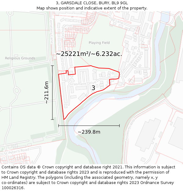 3, GARSDALE CLOSE, BURY, BL9 9GL: Plot and title map
