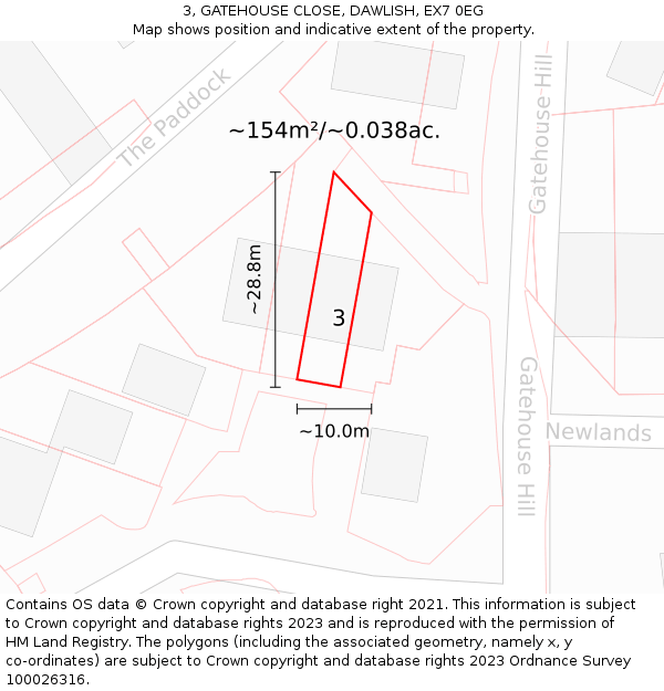 3, GATEHOUSE CLOSE, DAWLISH, EX7 0EG: Plot and title map