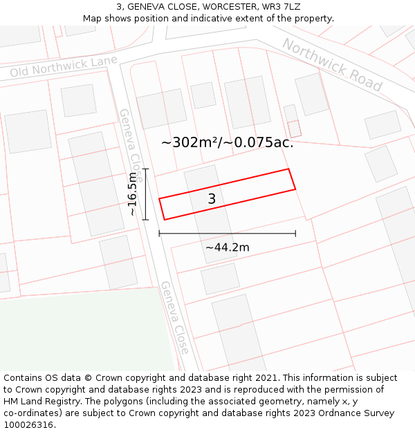 3, GENEVA CLOSE, WORCESTER, WR3 7LZ: Plot and title map