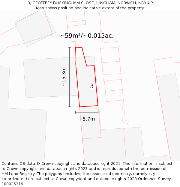 3, GEOFFREY BUCKINGHAM CLOSE, HINGHAM, NORWICH, NR9 4JP: Plot and title map