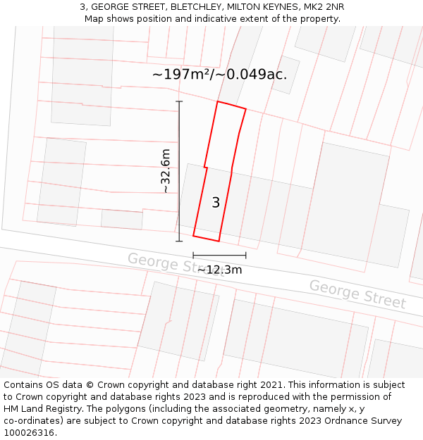 3, GEORGE STREET, BLETCHLEY, MILTON KEYNES, MK2 2NR: Plot and title map