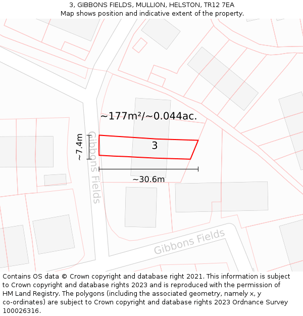 3, GIBBONS FIELDS, MULLION, HELSTON, TR12 7EA: Plot and title map