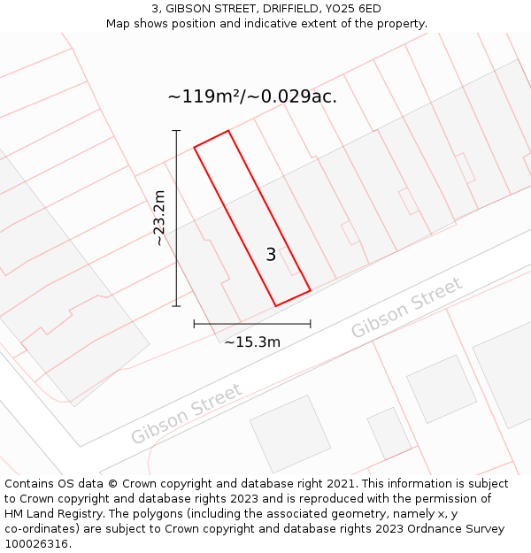 3, GIBSON STREET, DRIFFIELD, YO25 6ED: Plot and title map