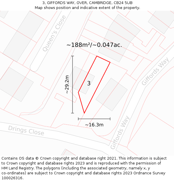 3, GIFFORDS WAY, OVER, CAMBRIDGE, CB24 5UB: Plot and title map