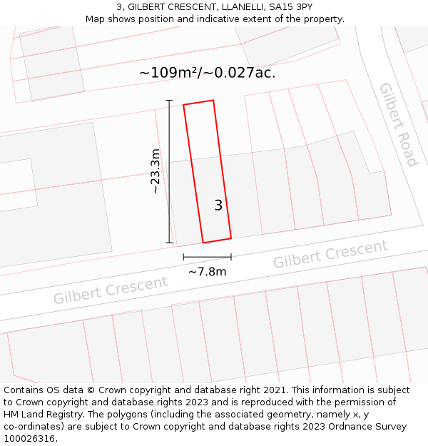 3, GILBERT CRESCENT, LLANELLI, SA15 3PY: Plot and title map