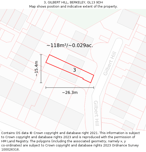 3, GILBERT HILL, BERKELEY, GL13 9DH: Plot and title map