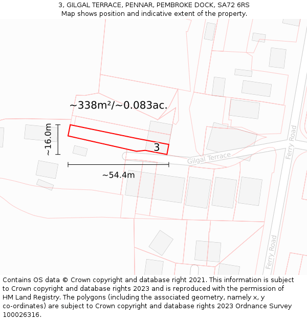 3, GILGAL TERRACE, PENNAR, PEMBROKE DOCK, SA72 6RS: Plot and title map