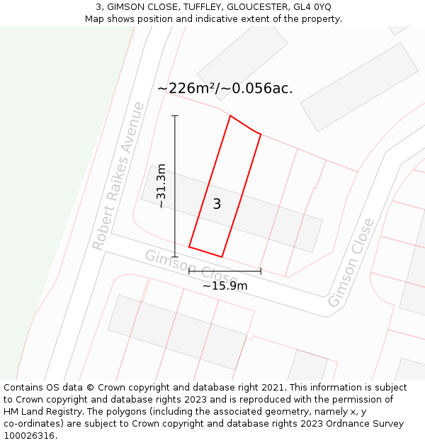 3, GIMSON CLOSE, TUFFLEY, GLOUCESTER, GL4 0YQ: Plot and title map