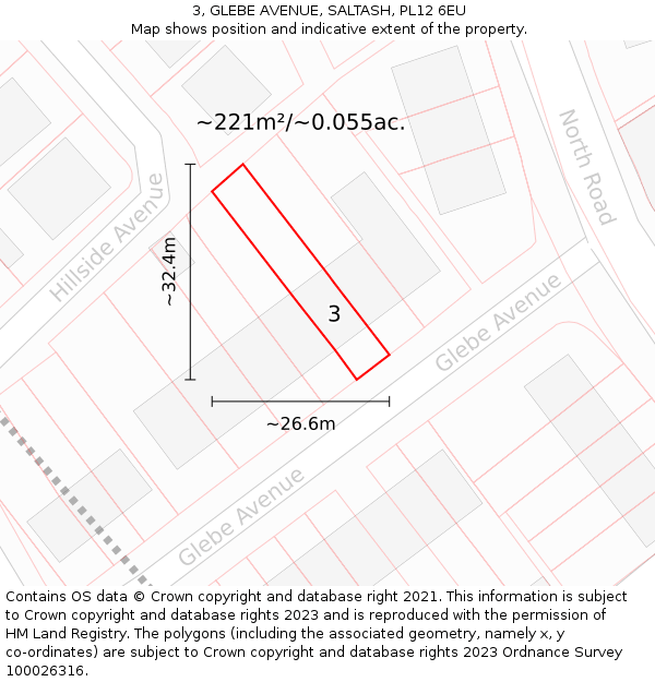3, GLEBE AVENUE, SALTASH, PL12 6EU: Plot and title map