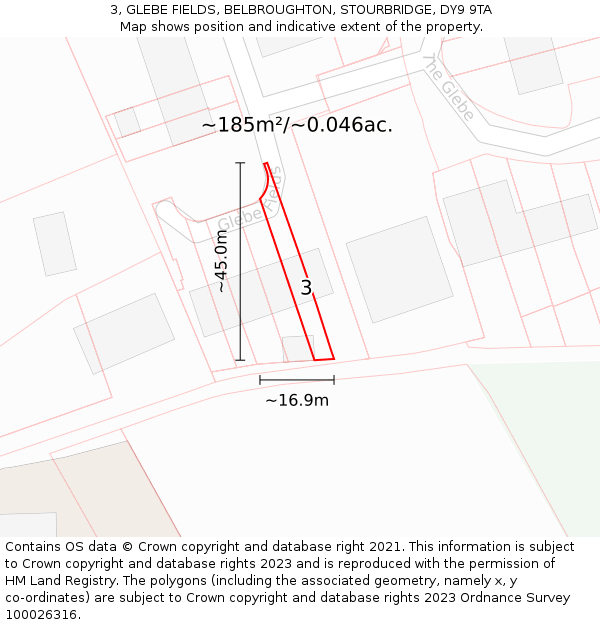 3, GLEBE FIELDS, BELBROUGHTON, STOURBRIDGE, DY9 9TA: Plot and title map