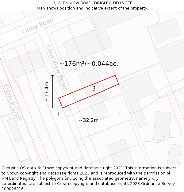 3, GLEN VIEW ROAD, BINGLEY, BD16 3EF: Plot and title map