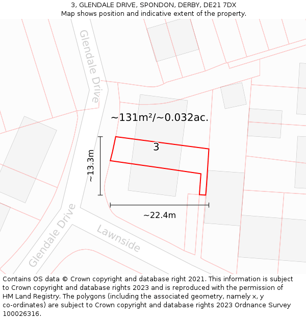 3, GLENDALE DRIVE, SPONDON, DERBY, DE21 7DX: Plot and title map