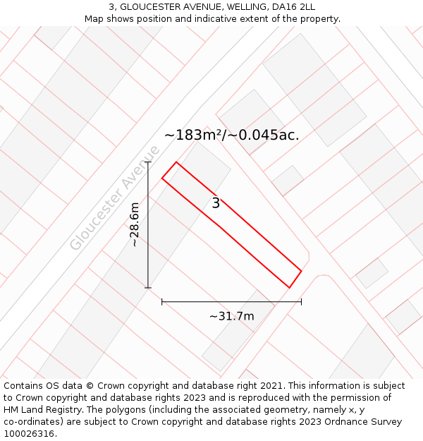 3, GLOUCESTER AVENUE, WELLING, DA16 2LL: Plot and title map