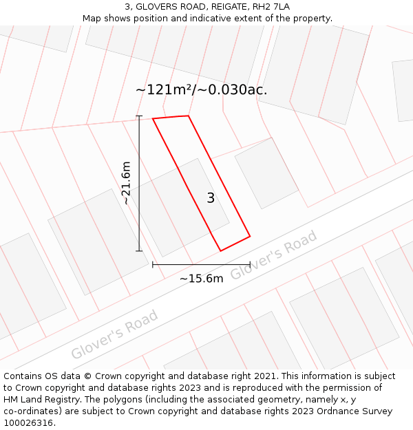 3, GLOVERS ROAD, REIGATE, RH2 7LA: Plot and title map