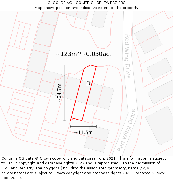 3, GOLDFINCH COURT, CHORLEY, PR7 2RG: Plot and title map