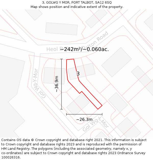 3, GOLWG Y MOR, PORT TALBOT, SA12 6SQ: Plot and title map