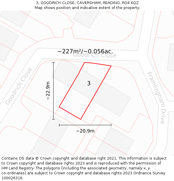 3, GOODRICH CLOSE, CAVERSHAM, READING, RG4 6QZ: Plot and title map