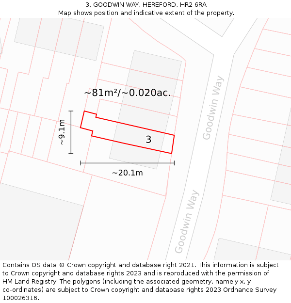 3, GOODWIN WAY, HEREFORD, HR2 6RA: Plot and title map