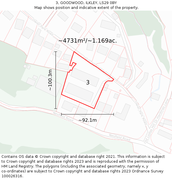 3, GOODWOOD, ILKLEY, LS29 0BY: Plot and title map