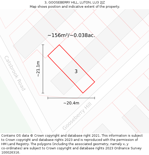 3, GOOSEBERRY HILL, LUTON, LU3 2JZ: Plot and title map