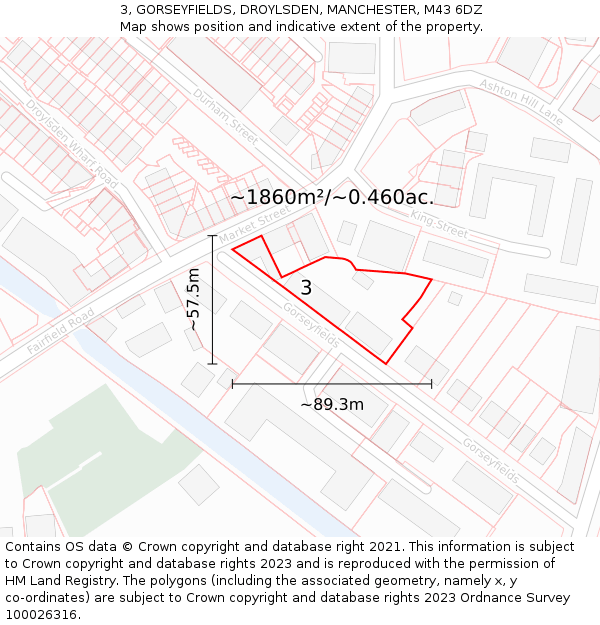 3, GORSEYFIELDS, DROYLSDEN, MANCHESTER, M43 6DZ: Plot and title map