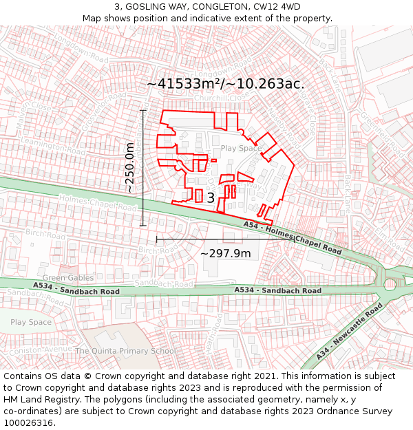 3, GOSLING WAY, CONGLETON, CW12 4WD: Plot and title map
