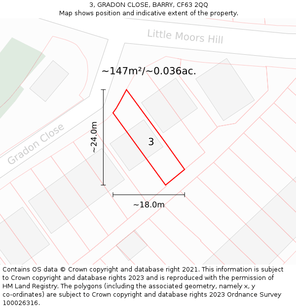 3, GRADON CLOSE, BARRY, CF63 2QQ: Plot and title map