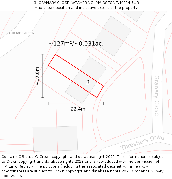3, GRANARY CLOSE, WEAVERING, MAIDSTONE, ME14 5UB: Plot and title map