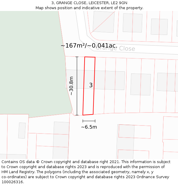 3, GRANGE CLOSE, LEICESTER, LE2 9GN: Plot and title map