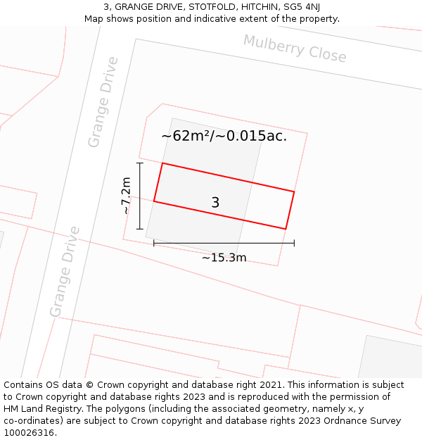 3, GRANGE DRIVE, STOTFOLD, HITCHIN, SG5 4NJ: Plot and title map