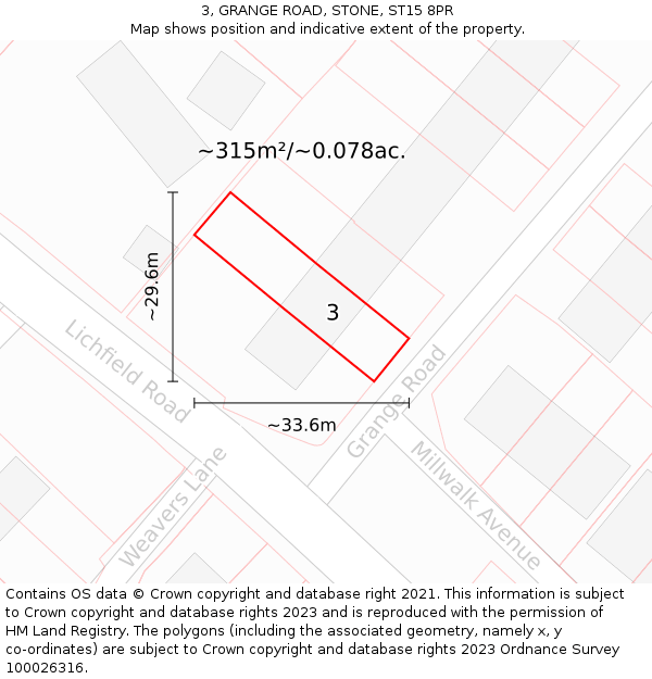 3, GRANGE ROAD, STONE, ST15 8PR: Plot and title map
