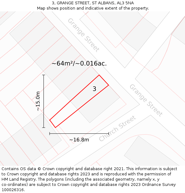 3, GRANGE STREET, ST ALBANS, AL3 5NA: Plot and title map