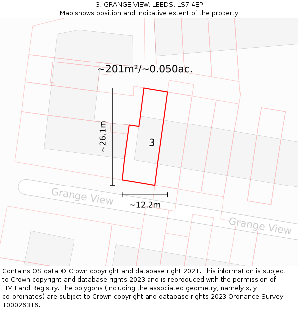 3, GRANGE VIEW, LEEDS, LS7 4EP: Plot and title map