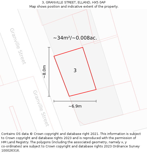 3, GRANVILLE STREET, ELLAND, HX5 0AP: Plot and title map