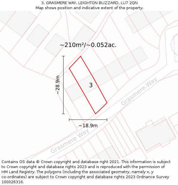 3, GRASMERE WAY, LEIGHTON BUZZARD, LU7 2QN: Plot and title map