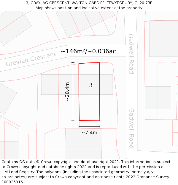 3, GRAYLAG CRESCENT, WALTON CARDIFF, TEWKESBURY, GL20 7RR: Plot and title map