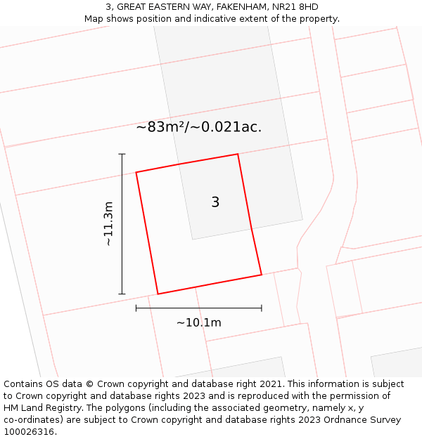 3, GREAT EASTERN WAY, FAKENHAM, NR21 8HD: Plot and title map