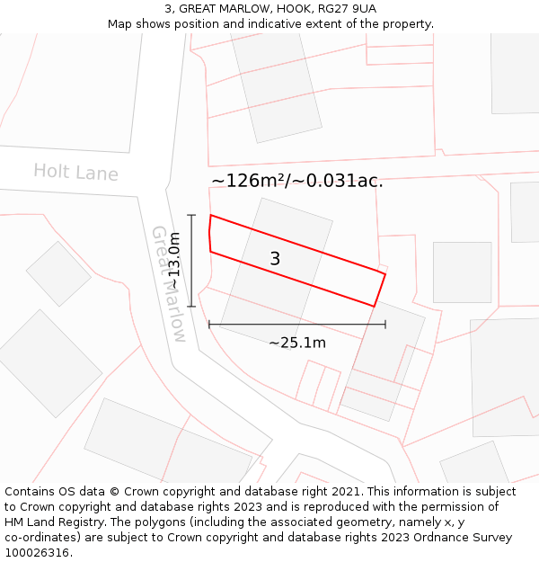 3, GREAT MARLOW, HOOK, RG27 9UA: Plot and title map