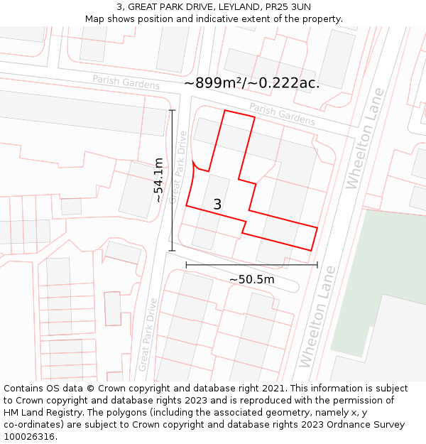 3, GREAT PARK DRIVE, LEYLAND, PR25 3UN: Plot and title map