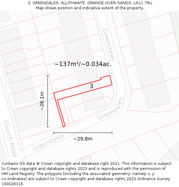 3, GREENDALES, ALLITHWAITE, GRANGE-OVER-SANDS, LA11 7RU: Plot and title map